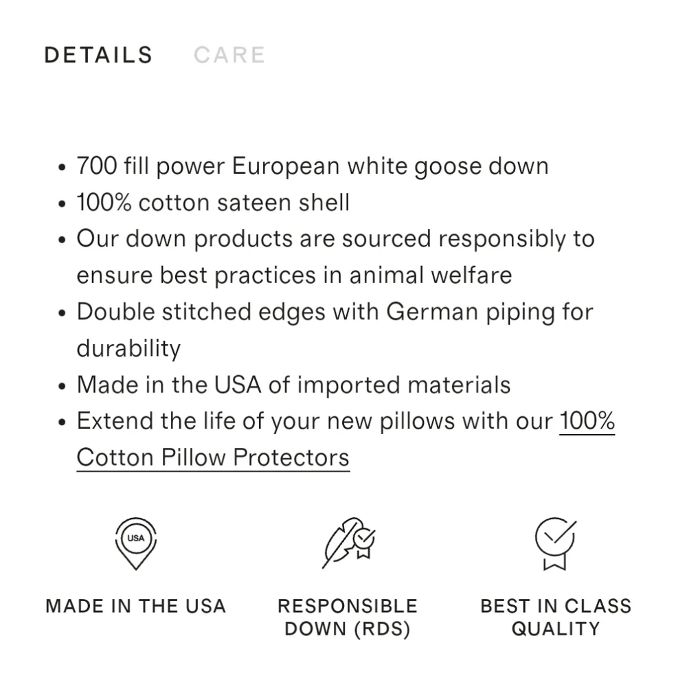 Quince Standard White Goose Down Pillow ( Medium/ Firm)(P36)